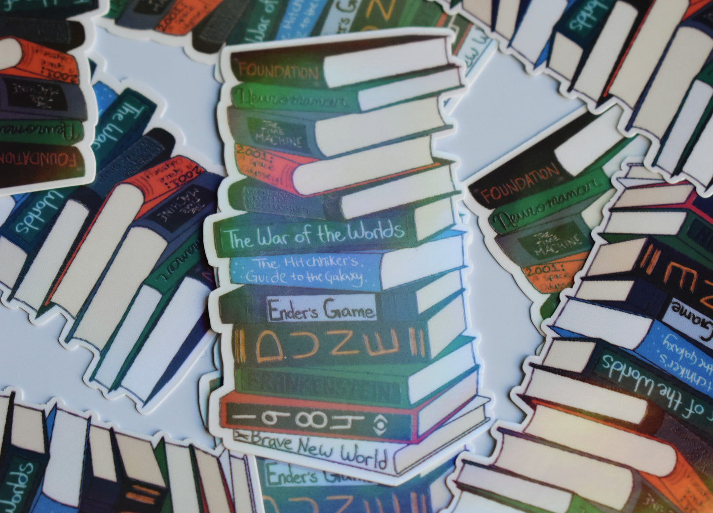Sci-Fi Book stack Holographic Sticker