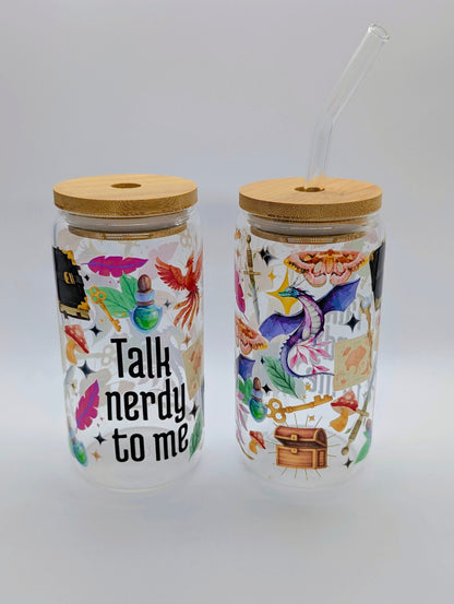 Talk Nerdy To Me Tumbler - 16 oz Glass with Bamboo Lid & Straw