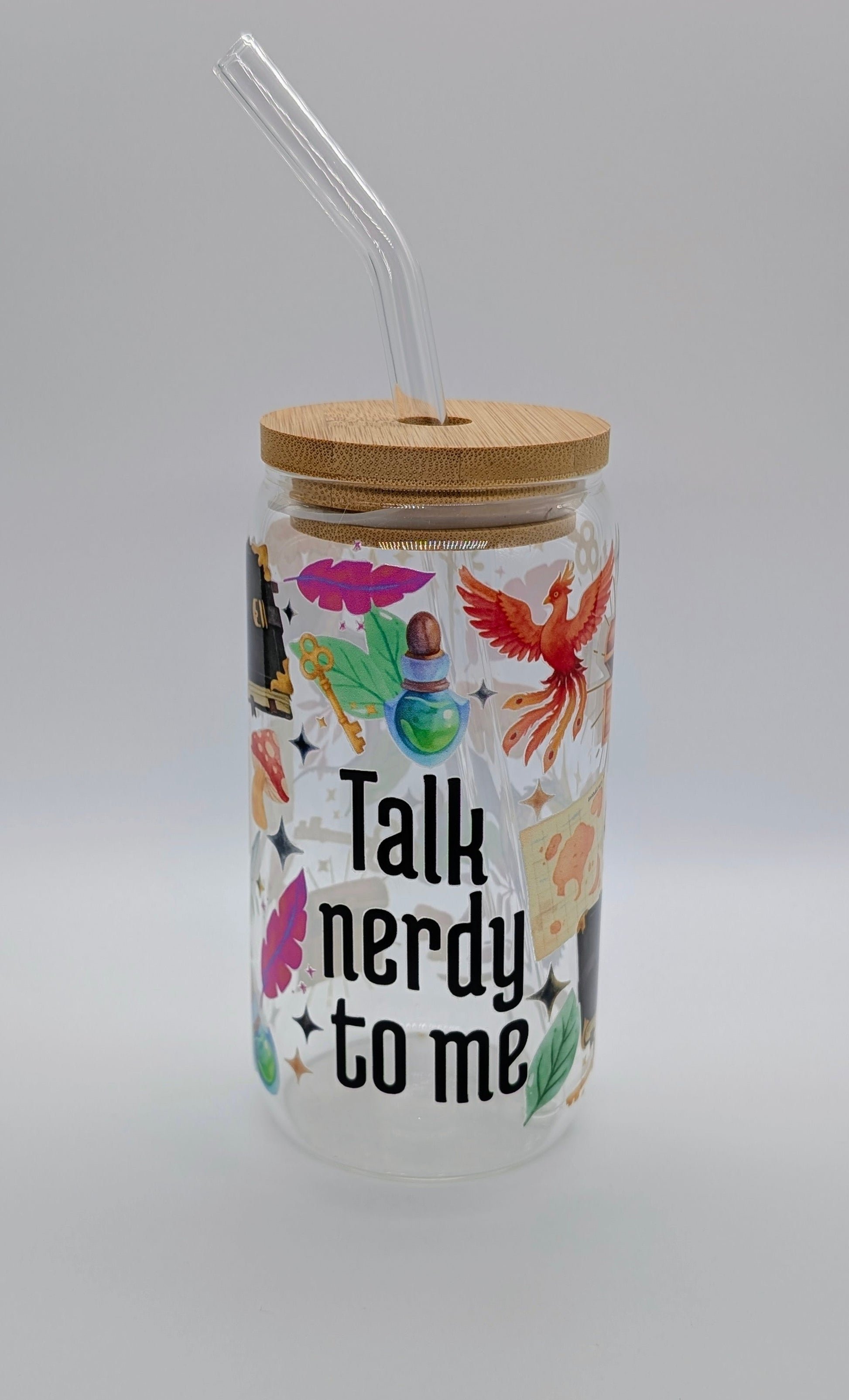Talk Nerdy To Me Tumbler - 16 oz Glass with Bamboo Lid & Straw