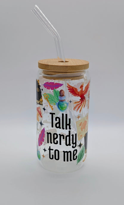 Talk Nerdy To Me Tumbler - 16 oz Glass with Bamboo Lid & Straw