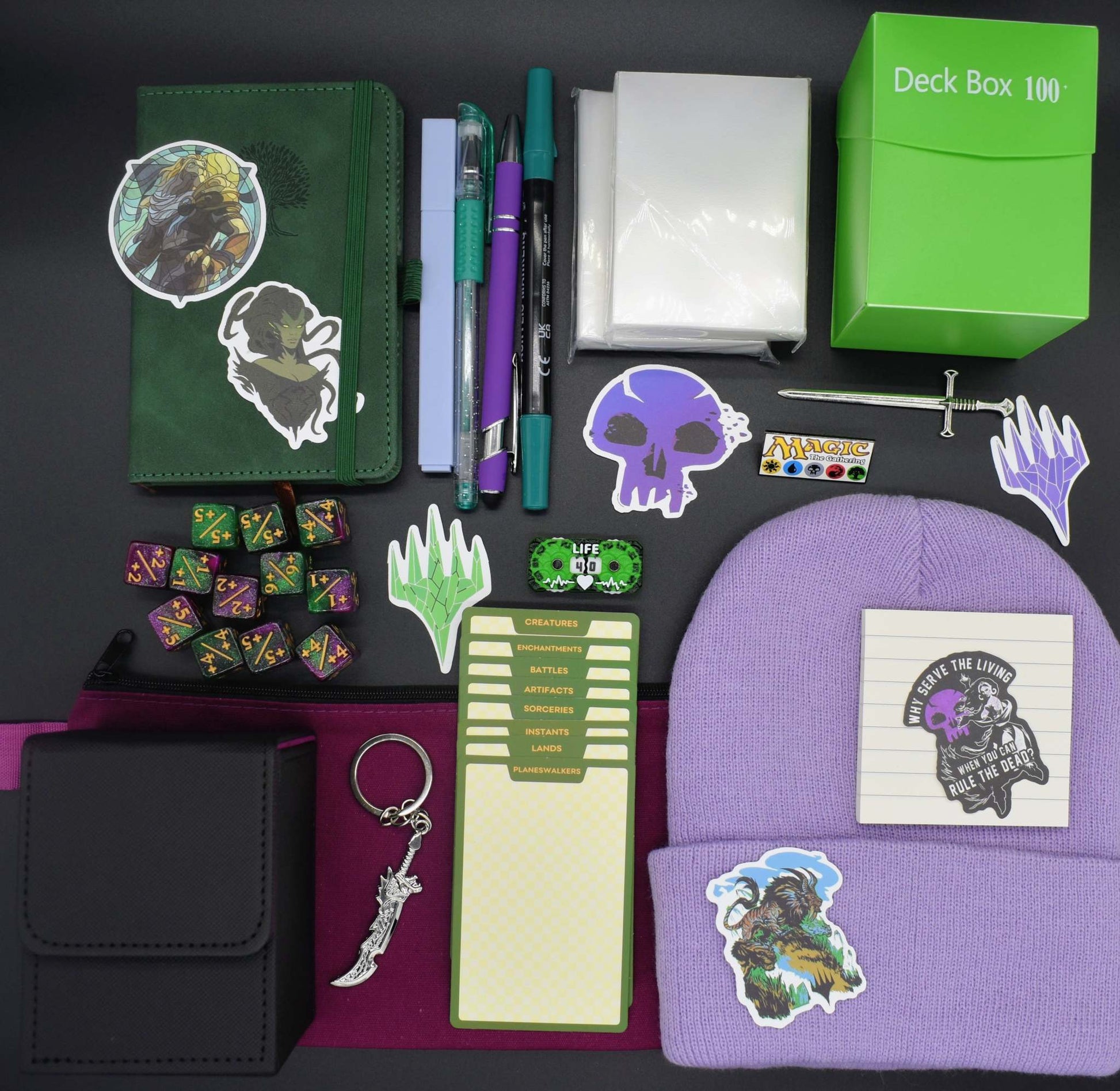 magic nerd legendary bundle with an assortment of MTG related items