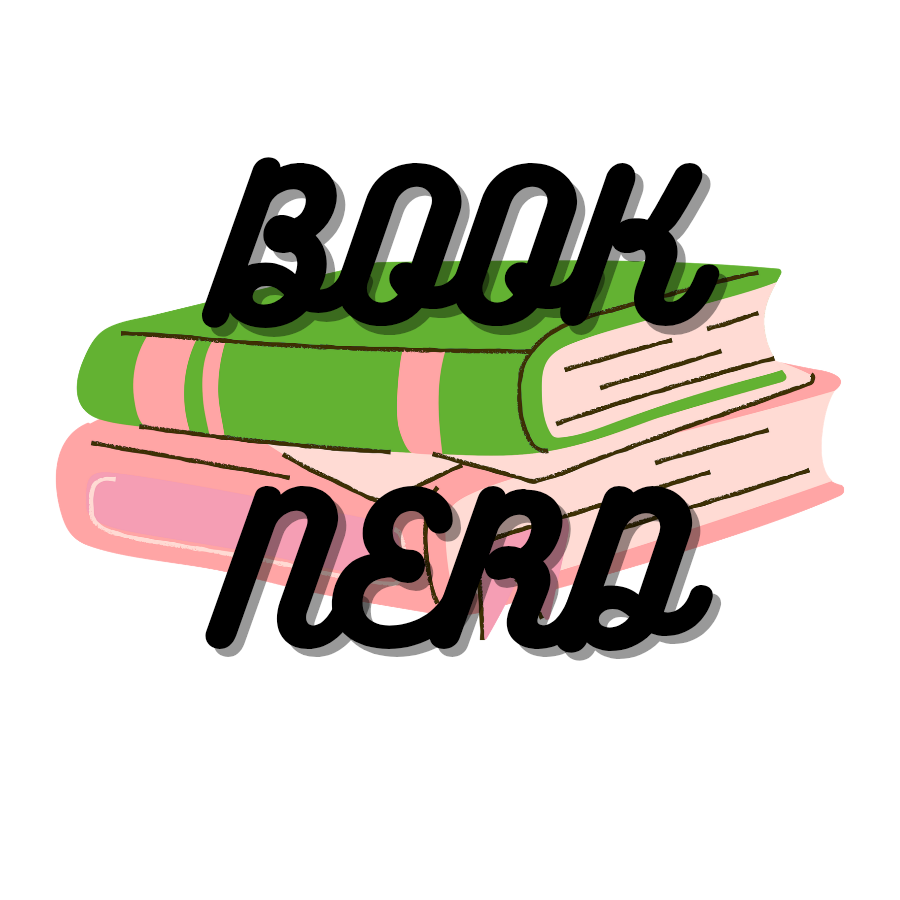  a green and pink book and text that says book nerd