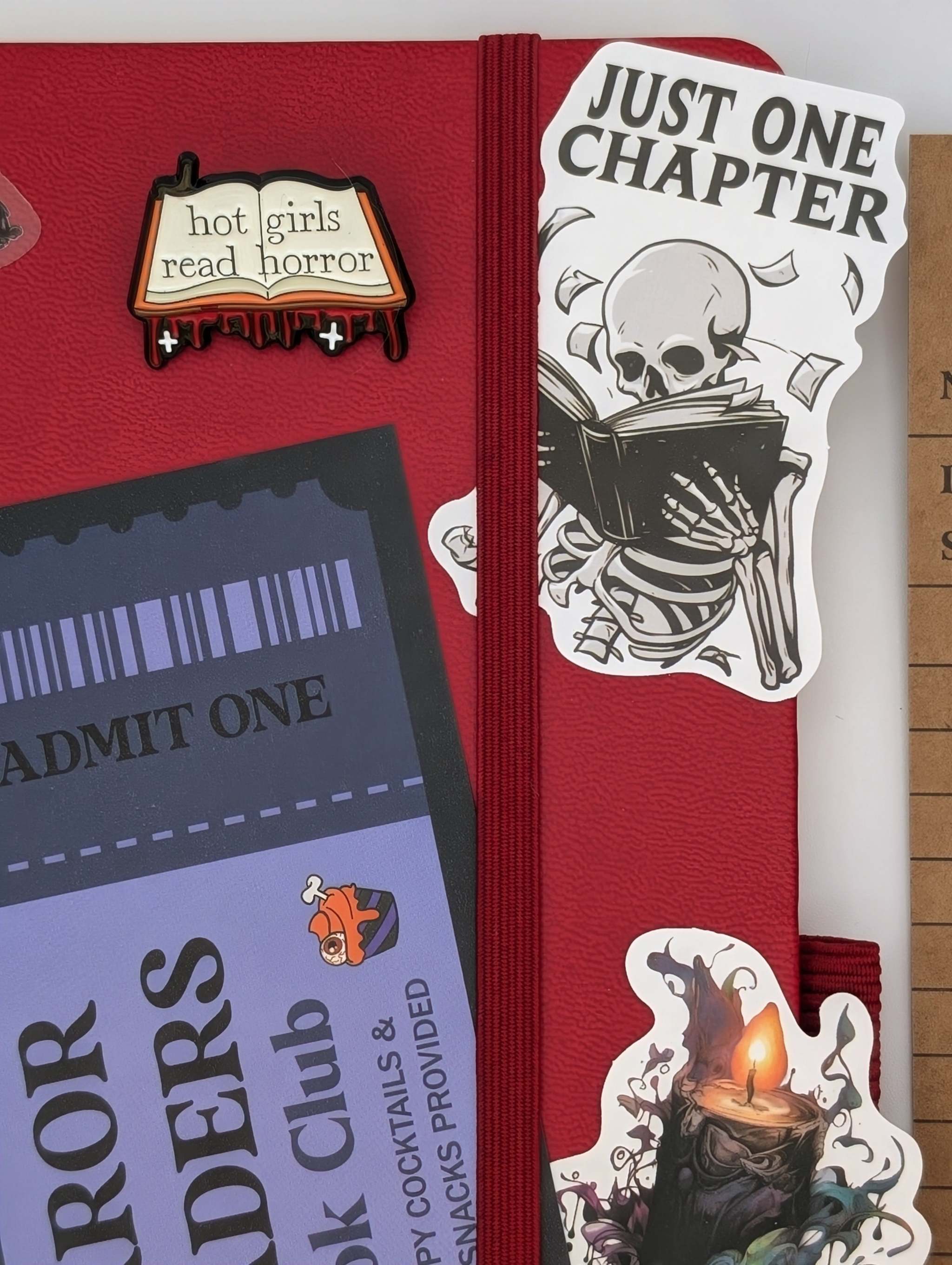 Close up of hot girls read horror pin