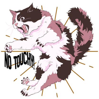 a cat hissing and the words no touchy