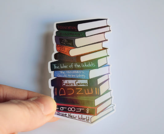 Sci-Fi Book stack Holographic Sticker